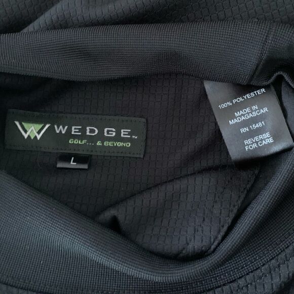 Wedge Golf Mock Neck Short Sleeve Black Performance Tee Black Sz L - Picture 3 of 8